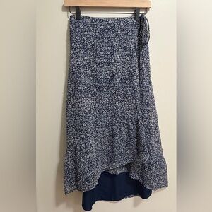 Abercrombie & Fitch Navy Blue Floral Ruffle Wrap Midi Skirt - Size 8